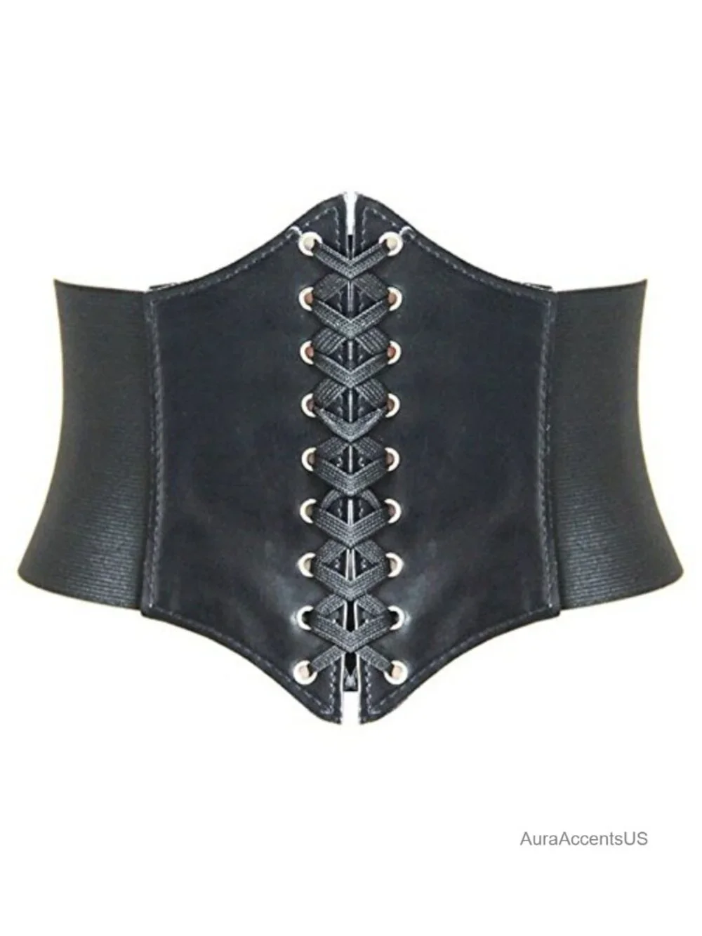 Lace-up Waspie Corset Belt Faux Leather Elastic Waist Cincher